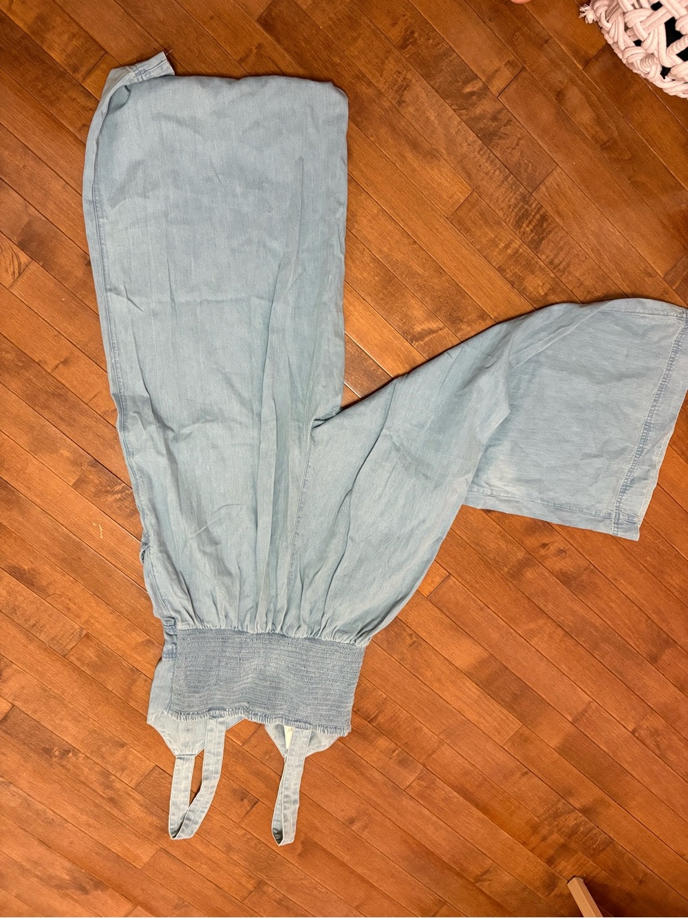 aerie Light Blue Denim Wide-Leg Jumpsuit with Cutout Detail - Picture 2 of 4
